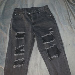 Black Ripped Mom/Straight Cut Jeans